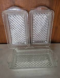 lot 49 image: VINTAGE GLASS SERVING PLATTERS IN STYLE SHOWN.