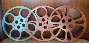 lot 53 image: LOT OF 3 VINTAGE METAL MOVIE FILM REELS AS SHOWN. (SOLD 3 X THE MONEY)