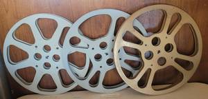 lot 54 image: LOT OF 3 VINTAGE METAL MOVIE FILM REELS AS SHOWN. (SOLD 3 X THE MONEY)