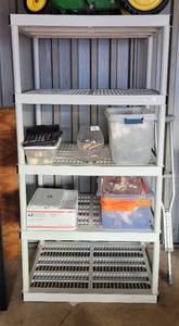 lot 85 image: 5 TIER PLASTIC SHELF (CONTENTS NOT INLCLUDED)