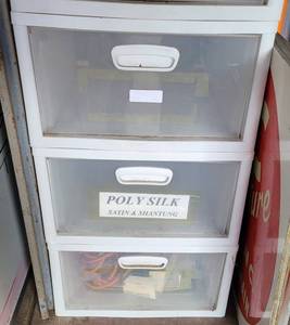 lot 90 image: LOT OF 3 PLASTIC STACKABLE STORAGE DRAWERS AS SHOWN (CONTENTS NOT INCLUDED) (SOLD 3 X THE MONEY)