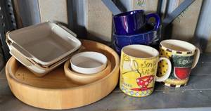 lot 109 image: CHIP N DIP SERVING WOODEN PLATTER AND MORE AS SHOWN.