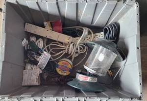 lot 131 image: COLEMAN PROPANE LANTERN, POWER SURGES, EXTENSION CORDS AND MORE AS SHOWN.