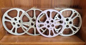 lot 134 image: LOT OF 4 VINTAGE METAL MOVIE FILM REELS AS SHOWN. (SOLD 4 X THE MONEY)