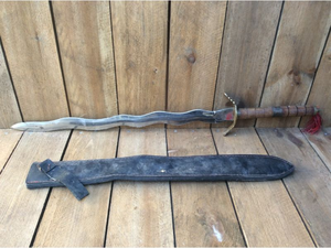 lot 30 image: Stainless Steel Sword Wavy Blade with Sheath (Wooden Handle)
