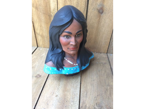 lot 79 image: Vintage Provincial Mold #81 Native American Indian Maiden Ceramic Bust Statue