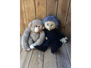 lot 64 image: 1986 Hasbro Monkgomery Monkey Puppet and Folktails Witch Puppet