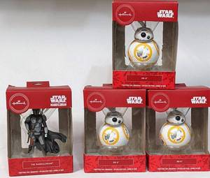 lot 99 image: Hallmark Christmas Ornaments Star wars BB-8 (3) and Star wars Mandalorian (1)  4X the Money