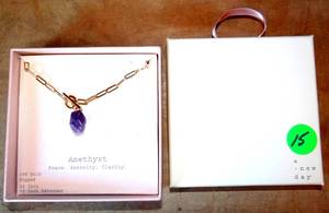 lot 15 image: 14K GOLD DIPPED 16 AMETHYST NECKLACE - NIB
