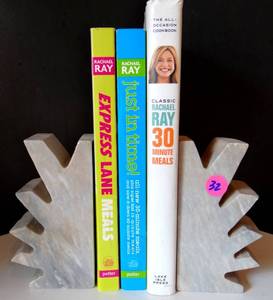 lot 32 image: LOT OF 3 RACHEL RAY COOK BOOKS WITH NICE ONYX BOOK ENDS