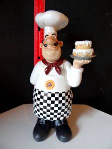 lot 56 image: THE HAPPY PASTRY CHEF WITH 2 LAYER CAKE (RESIN)