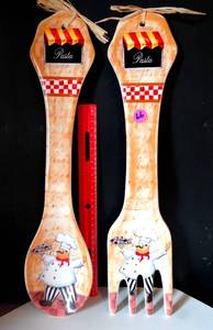 lot 66 image: OVERSIZED WALL DECOR - CHEF INSPIRED PASTA SPOON & FORK