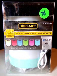 lot 76 image: DEFIANT MULTI COLOR TOUCH LIGHT SPEAKER - BLUETOOTH RECHARGEABLE BATTERY