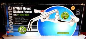 lot 84 image: Krowne Commercial Series 8 Center Wall Mount Faucet w 10 Swivel - NIB