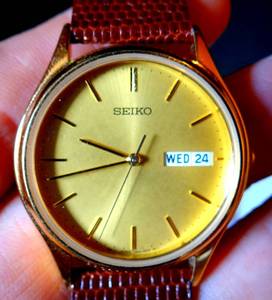lot 150 image: Seiko 7N43 Quartz Day-Date Watch wLeather Band - WORKS