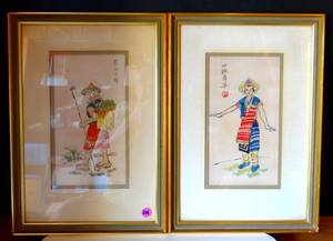 lot 246 image: VINTAGE ASIAN THEMED SILKSCREEN WALL HANGERS FRAMED UNDER GLASS