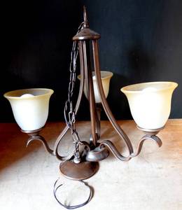 lot 287 image: 3 GLOBE HANGING METAL LIGHT - USED
