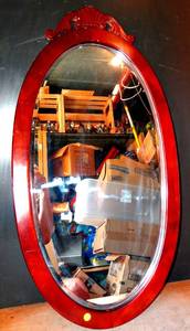 lot 306 image: LARGE OVAL WOOD FRAME MIRROW - 36 TALL