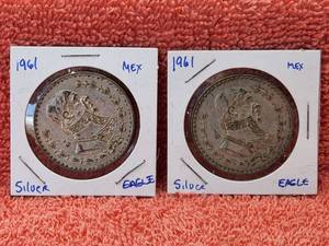lot 137 image: Vintage Mexican Silver Dollars-Pesos - 2-1961 coins