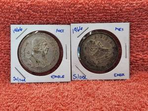 lot 14 image: Vintage Mexican Silver Dollars-Pesos - 2-1966 coins