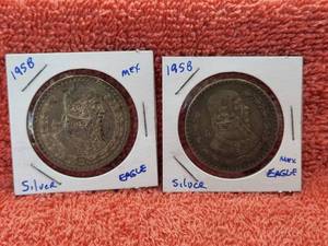 lot 40 image: Vintage Mexican Silver Dollars-Pesos - 2-1958 coins