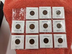 lot 42 image: Selection of 11 Wheat Pennies - 1937-1958