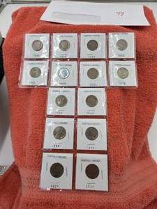 lot 77 image: Selection of 14 vintage Buffalo Nickels - 1919-1935