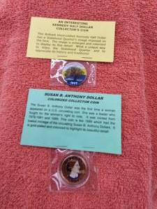lot 105 image: Selection of 1999 Colorized Kennedy half dollar and a Colorized Susan B. Anthony Dollar