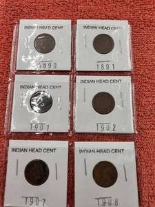 lot 146 image: Selection of 6 vintage Indian Heat Cents - 1890-1908