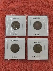 lot 159 image: Selection of 4 vintage V Nickels - 1897-1911