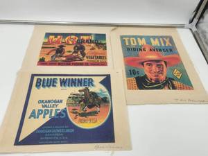 lot 128 image: Vintage advertisement pieces - Hot Brands, Blue Winner, and Tom Mix