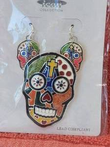 lot 132 image: Sugar skull Jewelry - earrings and broachpendant