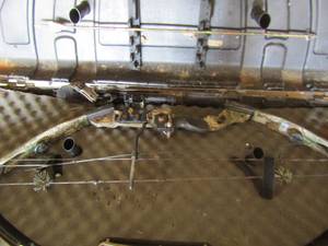 lot 10 image: Compound bow ( TOXONICS ) and arrow in case. Includes tips and 1 arrow