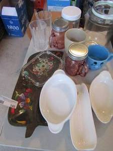 lot 148 image: Corn on the cobb holder, fall salad plates, mason jars etc.