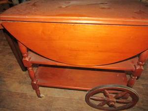 lot 4 image: TEA CART WOODEN  - DROP DOWN SIDES, 3 TIERS, GREAT CONDITION