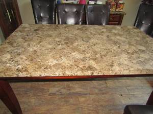 lot 217 image: Marble top look dining table and 6 high back chairs