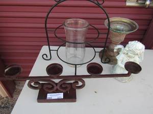 lot 271 image: Misc. lot- angel, votive holder 5 metal candle holder and more