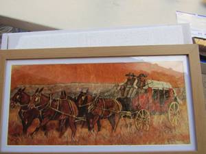 lot 42 image: Stagecoach art 18x9 signed Beverly Heartman 1020