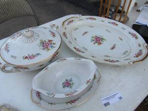 lot 56 image: Morirama china- Gravy boat, 14 serving platter and covered soup dish