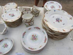 lot 70 image: WAEWICK China  dish set-  12 dinner plates, 12 tea cups and 12 saucers 9 dessert plates.     MORIRAMA China set-9 saucers, 7 soup bowls, 1 creamer and 2 dessert bowls