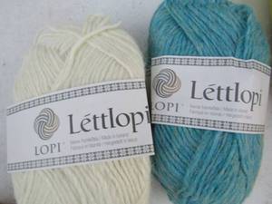 lot 92 image: Box of blue and white Lettlopi yarn made in Iceland