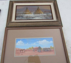 lot 93 image: American type art and Mexico desert art both 16x11
