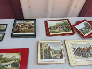 lot 22 image: 11x18 thru 9x7 Clover cardboard leaf matts plus 2 coasters The well- The Lord- The swan