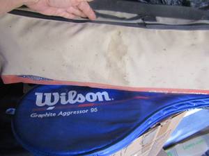 lot 160 image: 222 Badminton game in carrying case NEW Wilson high beam tennis racket in case