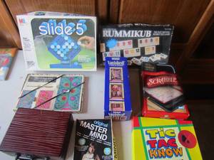 lot 164 image: Games- Slide 5, Rumi cube, scrabble, Tic Tac know bible game