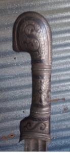 lot 116 image: SWORD - SCIMITAR  SPLIT POMMEL NORTH AFRICAN & MID EAST MARKINGS  &  CIVIL WAR BRITISH PATTERN SOCKET BAYONET  W SCABBARD