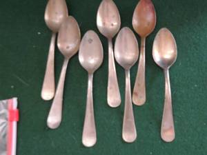 lot 197 image: NICKEL SILVER  SPOONS   QTY 7