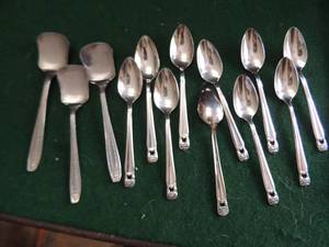 lot 204 image: Wm. Rogers- Eternally Yours Demitasse spoons x 10. Stainless Sugar shells x 3