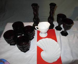 lot 8 image: Avon Ruby Red Cape Cod & Milk Glass