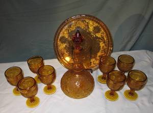 lot 52 image: Vintage Tiara Glass, Decanter set, Burnt Amber